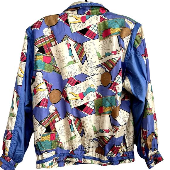 NWT Vintage 90s Silk Statement Bomber Convertible Vest Geometric Patchwork S - Picture 5 of 16